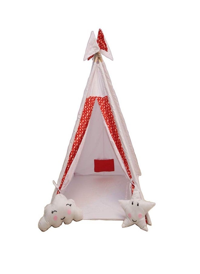 CREATIVE TEXTILES Tent House for Kids Cotton Tent House/Play House with Flag red and White Shaped Baby Plush Pillow with Cushions for 2 Yrs and Above Kids - Image 1